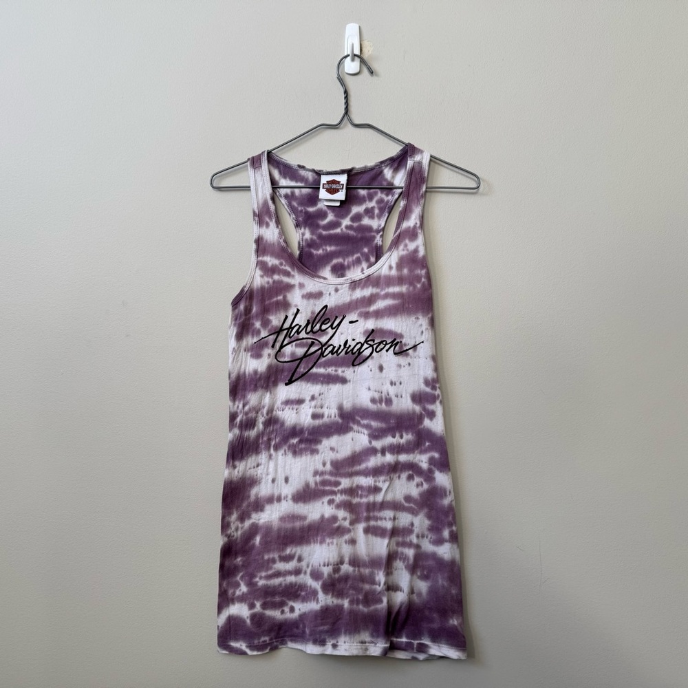 Harley Davidson women’s purple/white tie dye style rhinestoned Y2K Tank top